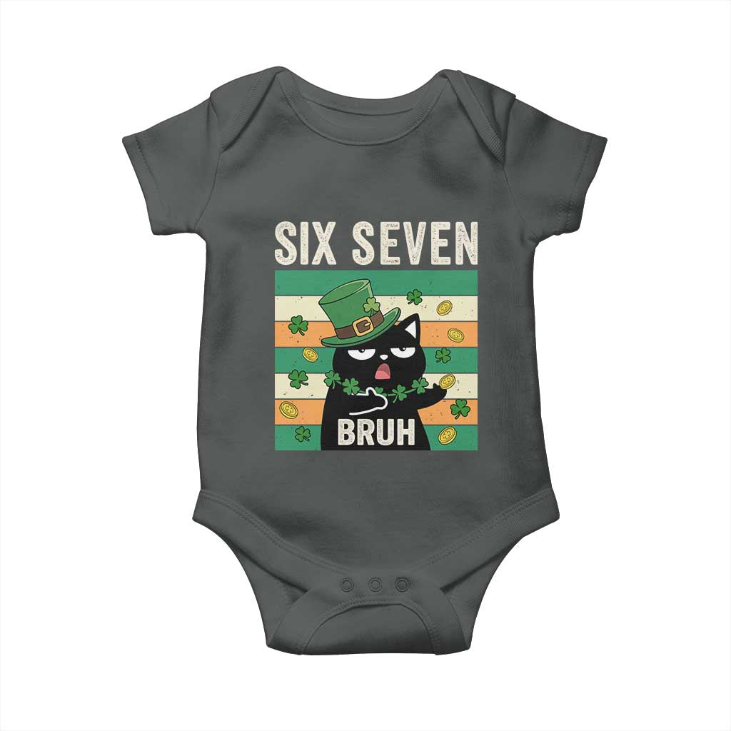 67 Bruh St Patricks Day Baby Onesie Funny Cat Bruh Six Seven Meme TS14 Dark Heather Print Your Wear