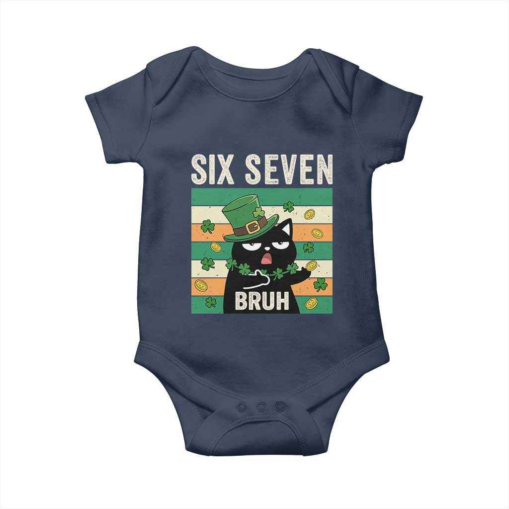 67 Bruh St Patricks Day Baby Onesie Funny Cat Bruh Six Seven Meme TS14 Navy Print Your Wear