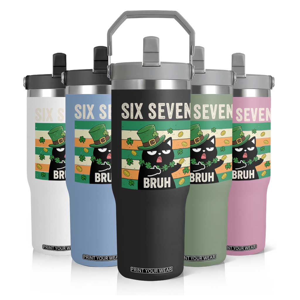 67 Bruh St Patricks Day Flip Straw Tumbler Funny Cat Bruh Six Seven Meme TS14 Print Your Wear