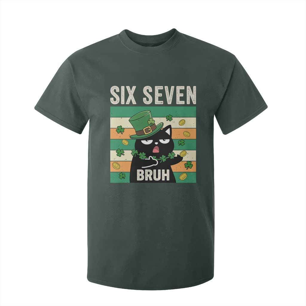 67 Bruh St Patricks Day T Shirt For Kid Funny Cat Bruh Six Seven Meme TS14 Dark Forest Green Print Your Wear