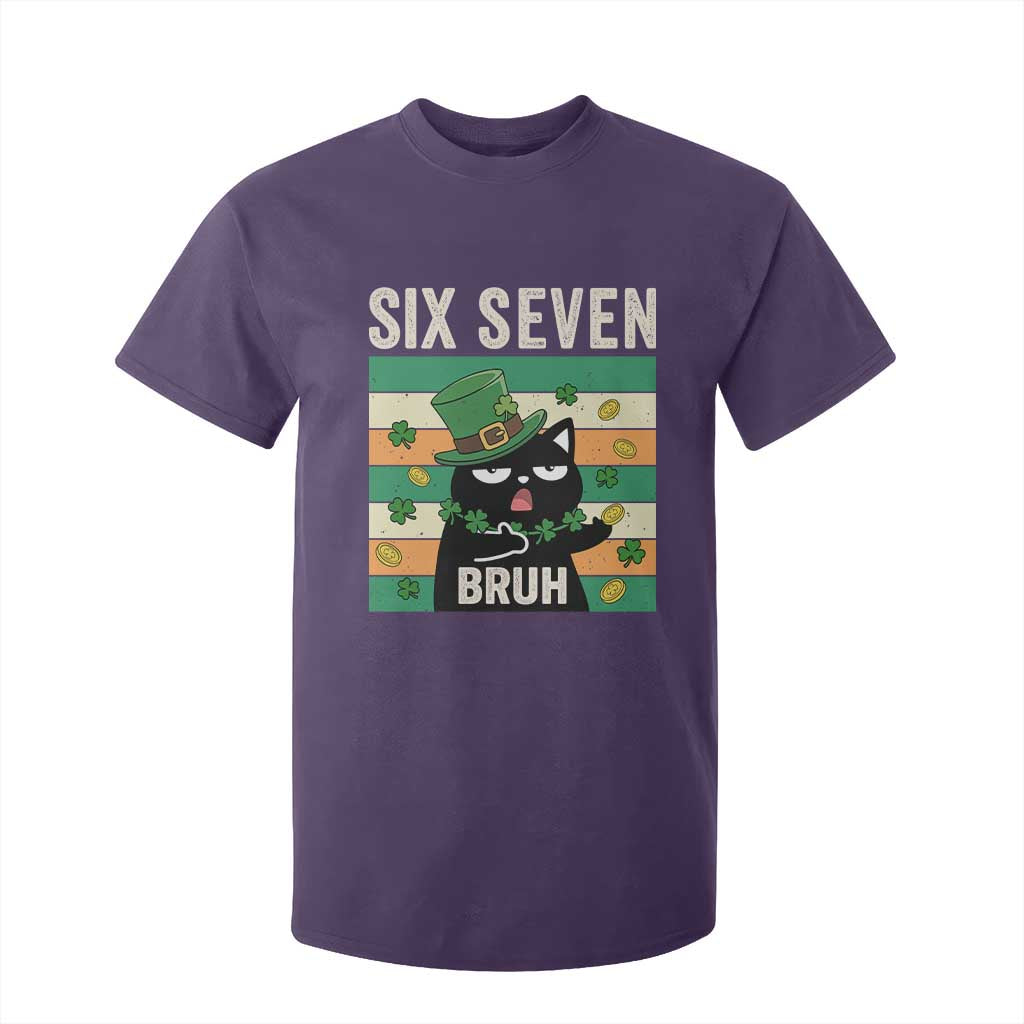 67 Bruh St Patricks Day T Shirt For Kid Funny Cat Bruh Six Seven Meme TS14 Purple Print Your Wear