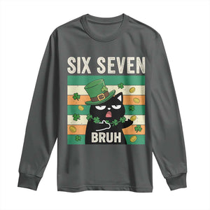 67 Bruh St Patricks Day Long Sleeve Shirt Funny Cat Bruh Six Seven Meme TS14 Dark Heather Print Your Wear