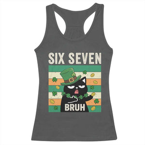 67 Bruh St Patricks Day Racerback Tank Top Funny Cat Bruh Six Seven Meme TS14 Dark Heather Print Your Wear