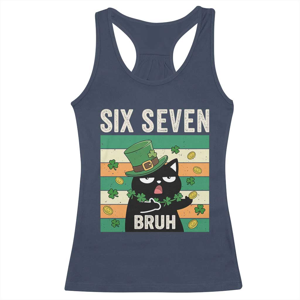 67 Bruh St Patricks Day Racerback Tank Top Funny Cat Bruh Six Seven Meme TS14 Navy Print Your Wear