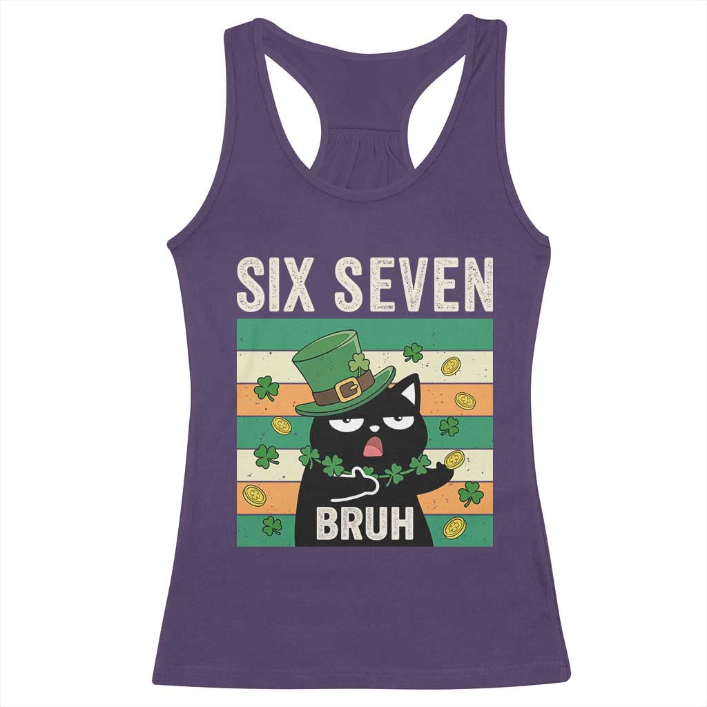 67 Bruh St Patricks Day Racerback Tank Top Funny Cat Bruh Six Seven Meme TS14 Purple Print Your Wear