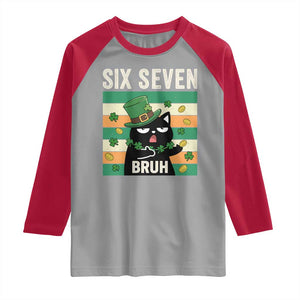 67 Bruh St Patricks Day Raglan Shirt Funny Cat Bruh Six Seven Meme TS14 Sport Gray Red Print Your Wear