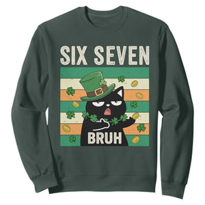 67 Bruh St Patricks Day Sweatshirt Funny Cat Bruh Six Seven Meme TS14 Dark Forest Green Print Your Wear