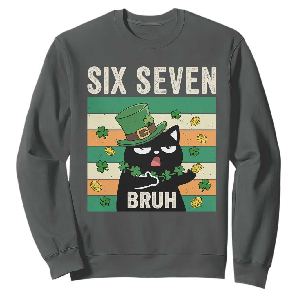 67 Bruh St Patricks Day Sweatshirt Funny Cat Bruh Six Seven Meme TS14 Dark Heather Print Your Wear
