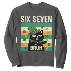 67 Bruh St Patricks Day Sweatshirt Funny Cat Bruh Six Seven Meme TS14 Dark Heather Print Your Wear