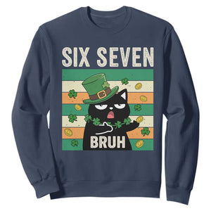 67 Bruh St Patricks Day Sweatshirt Funny Cat Bruh Six Seven Meme TS14 Navy Print Your Wear