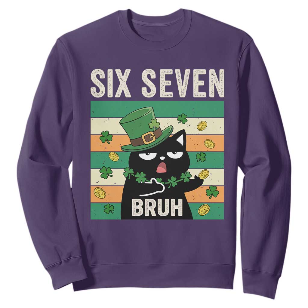 67 Bruh St Patricks Day Sweatshirt Funny Cat Bruh Six Seven Meme TS14 Purple Print Your Wear