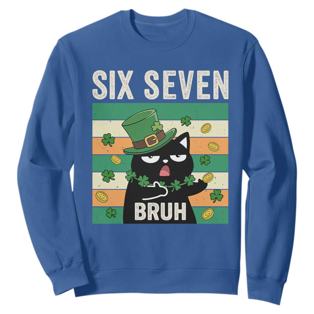 67 Bruh St Patricks Day Sweatshirt Funny Cat Bruh Six Seven Meme TS14 Royal Blue Print Your Wear