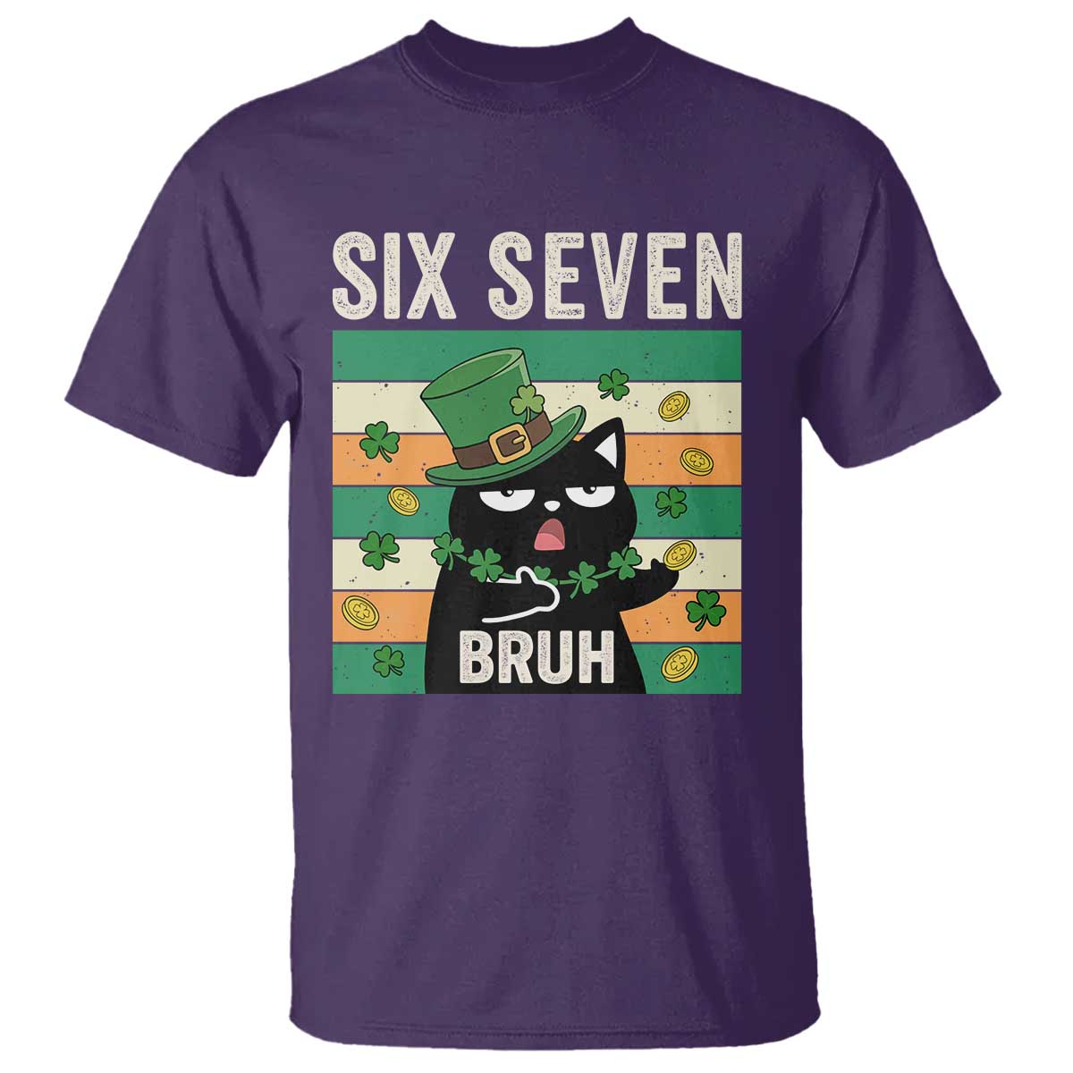 67 Bruh St Patricks Day T Shirt Funny Cat Bruh Six Seven Meme TS14 Purple Print Your Wear