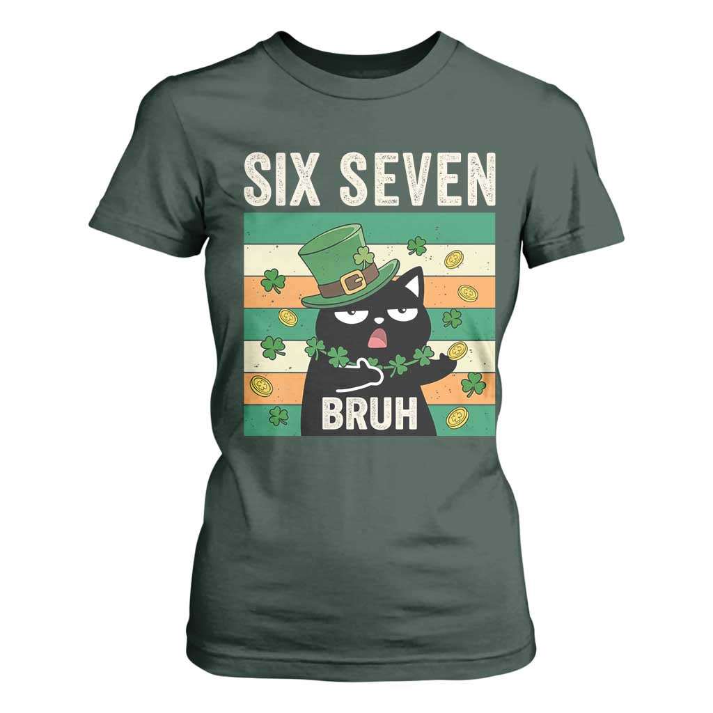 67 Bruh St Patricks Day T Shirt For Women Funny Cat Bruh Six Seven Meme TS14 Dark Forest Green Print Your Wear