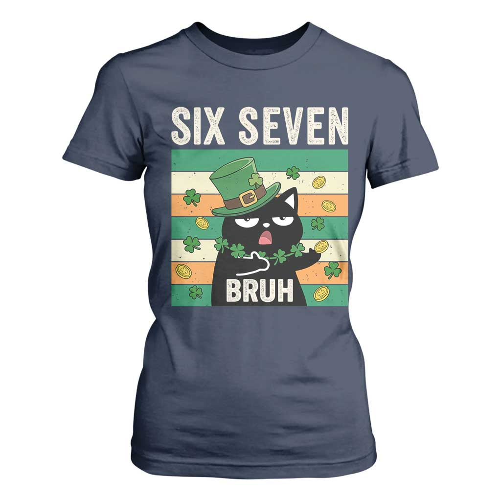 67 Bruh St Patricks Day T Shirt For Women Funny Cat Bruh Six Seven Meme TS14 Navy Print Your Wear
