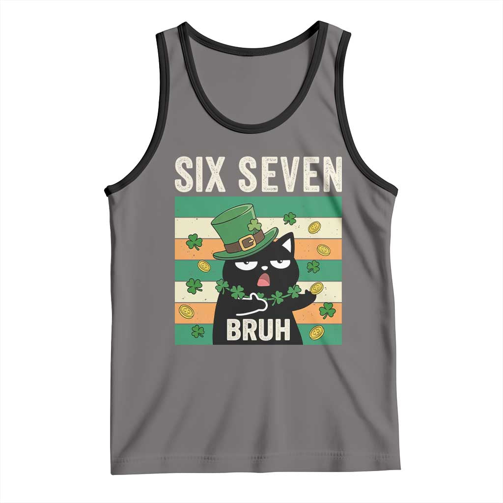 67 Bruh St Patricks Day Tank Top Funny Cat Bruh Six Seven Meme TS14 Deep Heather Black Print Your Wear