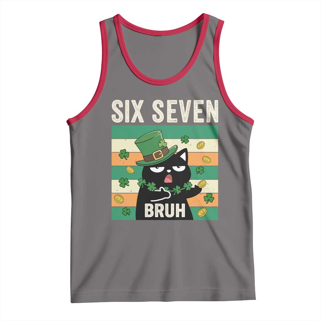 67 Bruh St Patricks Day Tank Top Funny Cat Bruh Six Seven Meme TS14 Deep Heather Red Print Your Wear