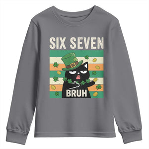 67 Bruh St Patricks Day Youth Sweatshirt Funny Cat Bruh Six Seven Meme TS14 Charcoal Print Your Wear