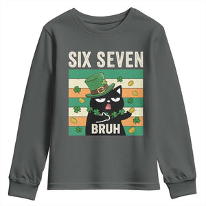 67 Bruh St Patricks Day Youth Sweatshirt Funny Cat Bruh Six Seven Meme TS14 Dark Heather Print Your Wear