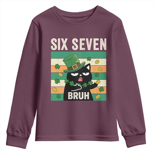 67 Bruh St Patricks Day Youth Sweatshirt Funny Cat Bruh Six Seven Meme TS14 Maroon Print Your Wear