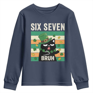 67 Bruh St Patricks Day Youth Sweatshirt Funny Cat Bruh Six Seven Meme TS14 Navy Print Your Wear