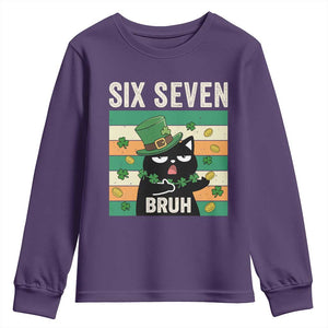 67 Bruh St Patricks Day Youth Sweatshirt Funny Cat Bruh Six Seven Meme TS14 Purple Print Your Wear