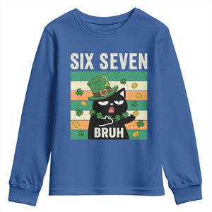 67 Bruh St Patricks Day Youth Sweatshirt Funny Cat Bruh Six Seven Meme TS14 Royal Blue Print Your Wear