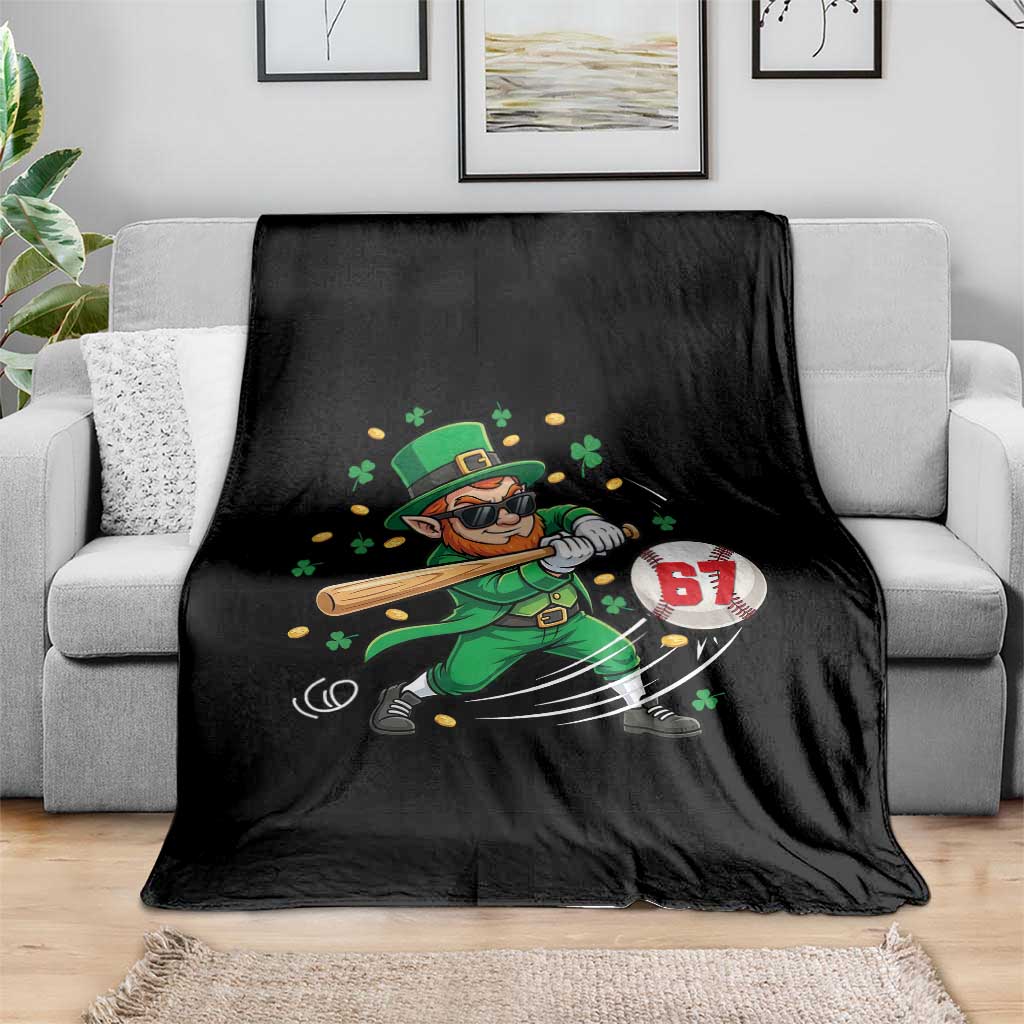 67 St Patricks Day Throw Blanket Funny Six Seven Leprechaun Playing Baseball Meme TS14 Print Your Wear
