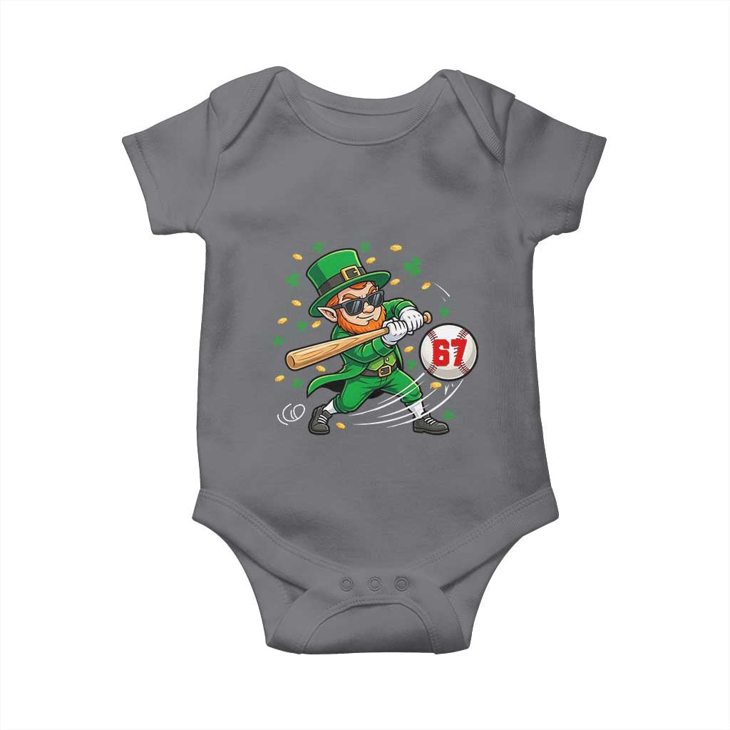 67 St Patricks Day Baby Onesie Funny Six Seven Leprechaun Playing Baseball Meme TS14 Charcoal Print Your Wear