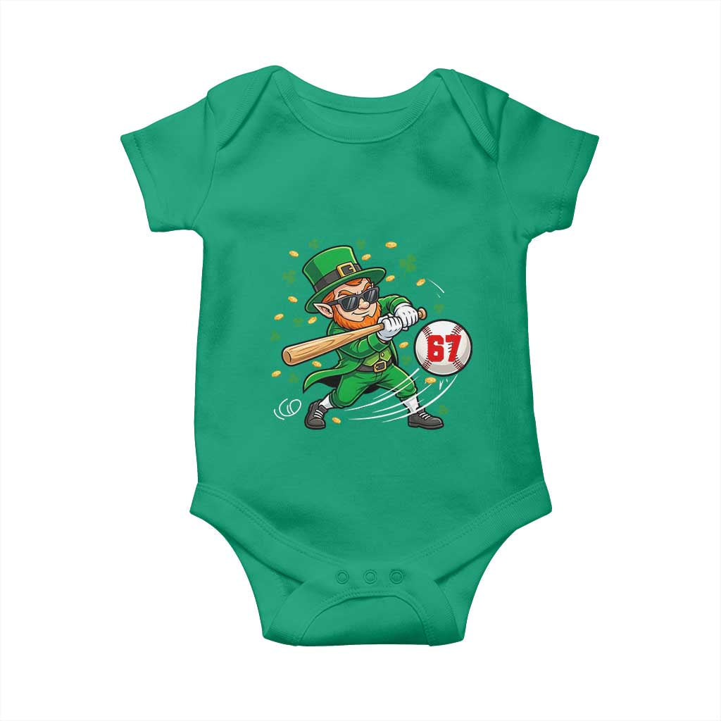 67 St Patricks Day Baby Onesie Funny Six Seven Leprechaun Playing Baseball Meme TS14 Irish Green Print Your Wear