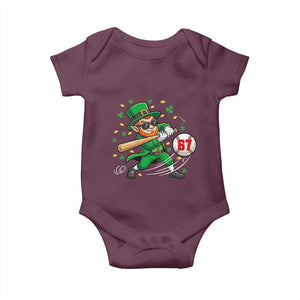 67 St Patricks Day Baby Onesie Funny Six Seven Leprechaun Playing Baseball Meme TS14 Maroon Print Your Wear