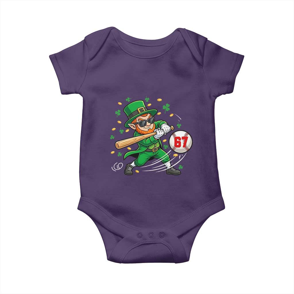 67 St Patricks Day Baby Onesie Funny Six Seven Leprechaun Playing Baseball Meme TS14 Purple Print Your Wear