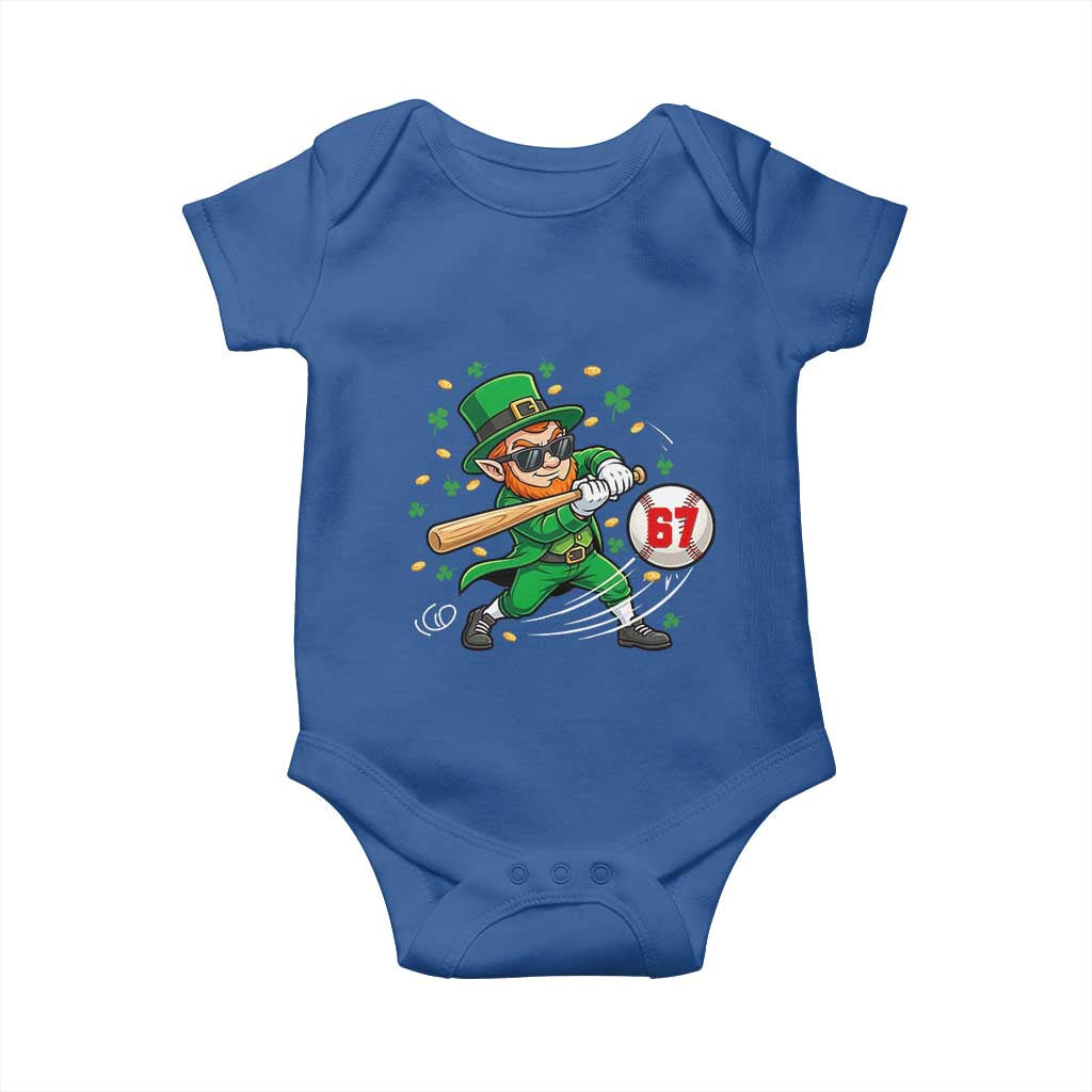 67 St Patricks Day Baby Onesie Funny Six Seven Leprechaun Playing Baseball Meme TS14 Royal Blue Print Your Wear