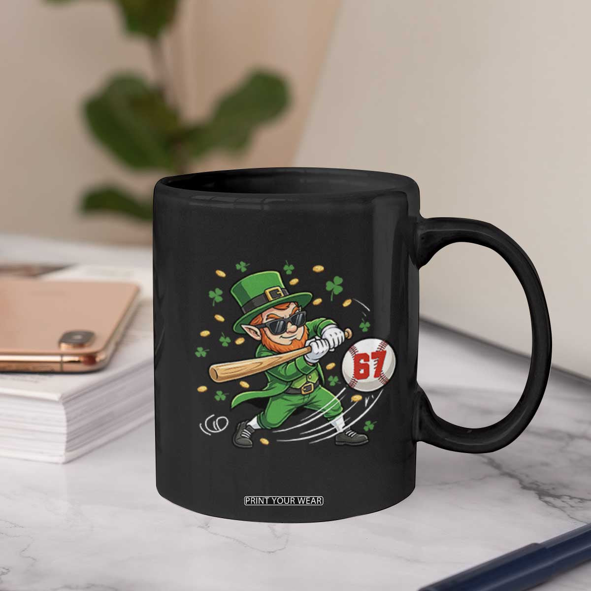 67 St Patricks Day Coffee Mug Funny Six Seven Leprechaun Playing Baseball Meme TS14 Print Your Wear