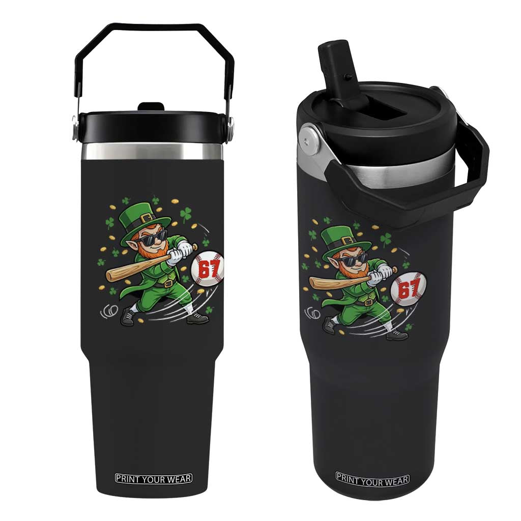67 St Patricks Day Flip Straw Tumbler Funny Six Seven Leprechaun Playing Baseball Meme TS14 One Size: 30 oz Black Print Your Wear