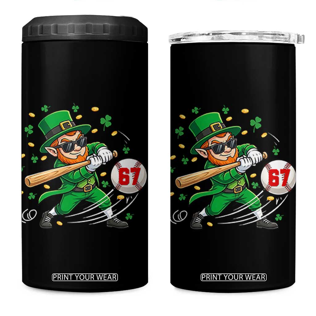 67 St Patricks Day 4 in 1 Can Cooler Tumbler Funny Six Seven Leprechaun Playing Baseball Meme TS14 One Size: 16 oz Black Print Your Wear