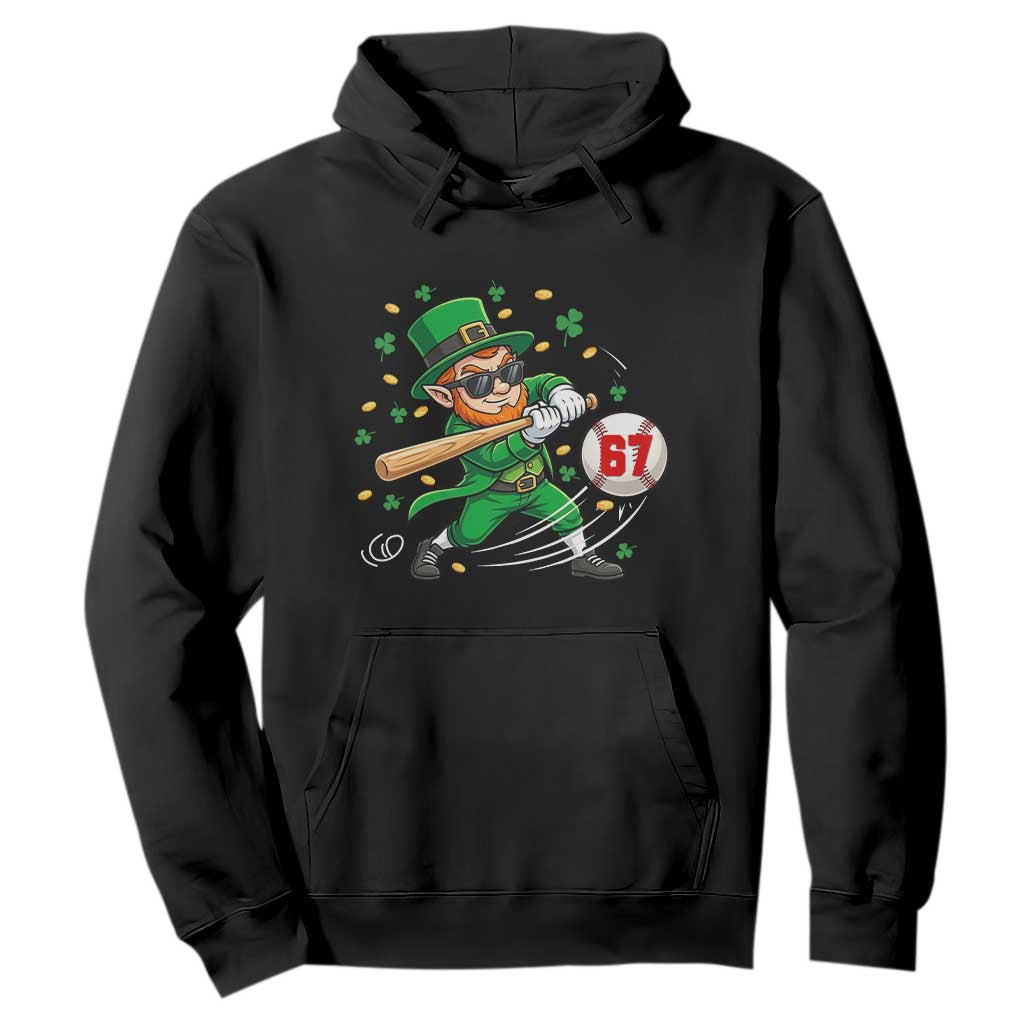 67 St Patricks Day Hoodie Funny Six Seven Leprechaun Playing Baseball Meme TS14 Black Print Your Wear