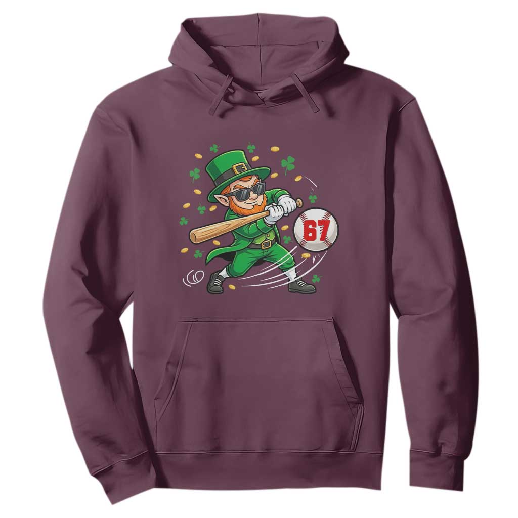 67 St Patricks Day Hoodie Funny Six Seven Leprechaun Playing Baseball Meme TS14 Maroon Print Your Wear