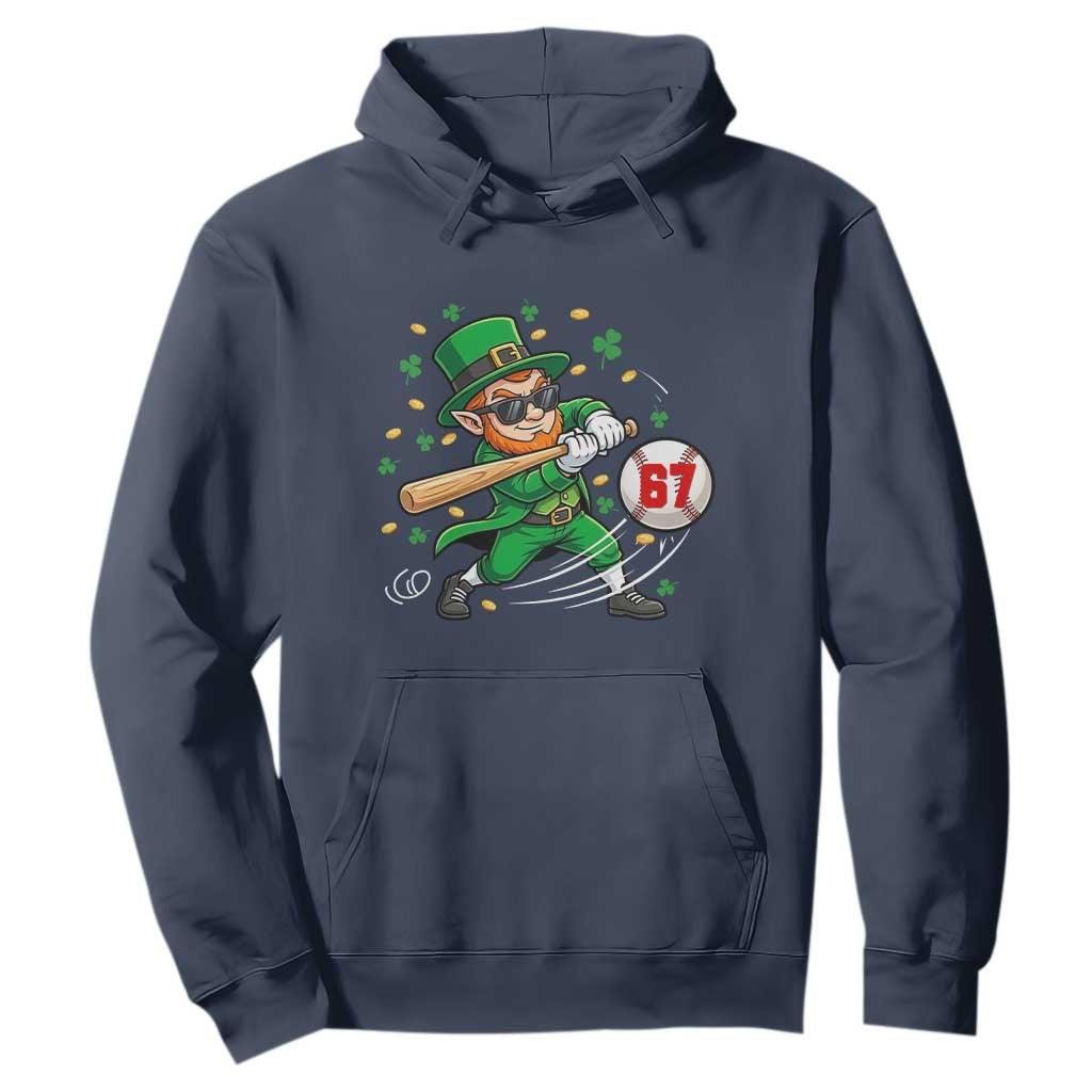 67 St Patricks Day Hoodie Funny Six Seven Leprechaun Playing Baseball Meme TS14 Navy Print Your Wear