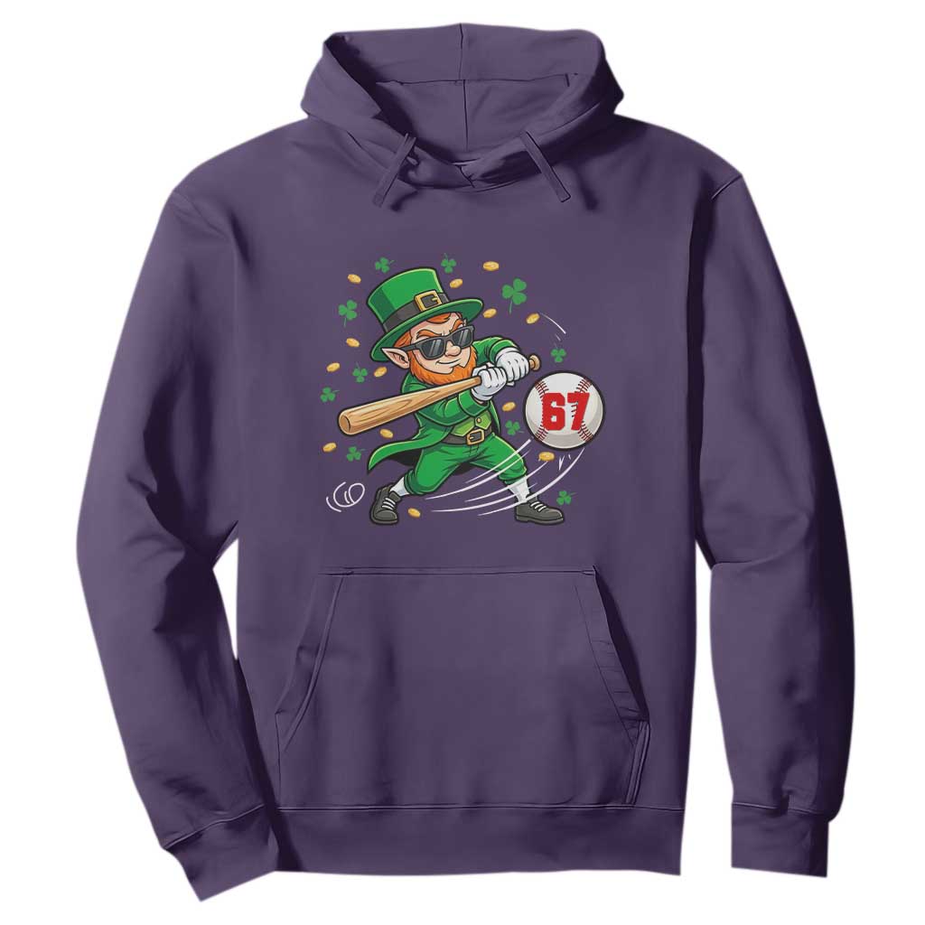 67 St Patricks Day Hoodie Funny Six Seven Leprechaun Playing Baseball Meme TS14 Purple Print Your Wear