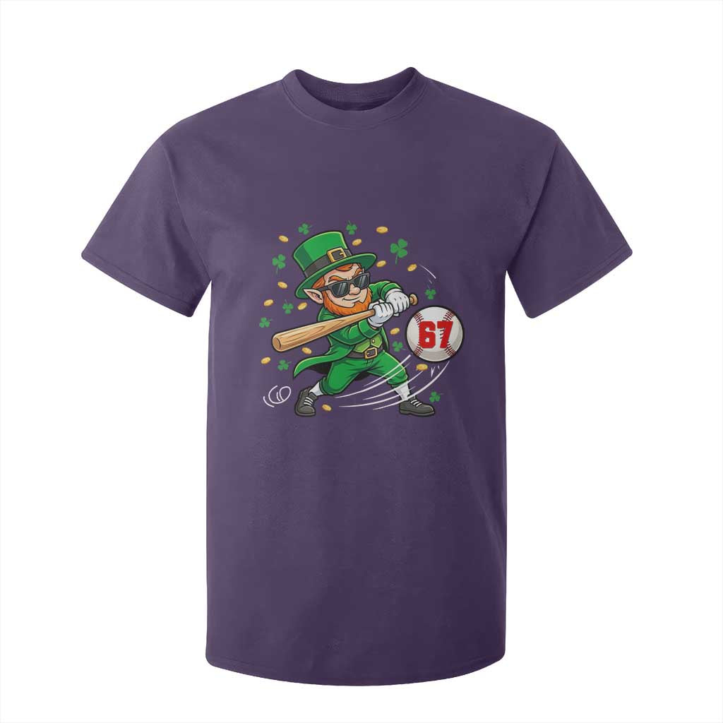 67 St Patricks Day T Shirt For Kid Funny Six Seven Leprechaun Playing Baseball Meme TS14 Purple Print Your Wear