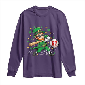 67 St Patricks Day Long Sleeve Shirt Funny Six Seven Leprechaun Playing Baseball Meme TS14 Purple Print Your Wear
