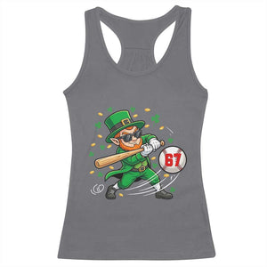67 St Patricks Day Racerback Tank Top Funny Six Seven Leprechaun Playing Baseball Meme TS14 Charcoal Print Your Wear