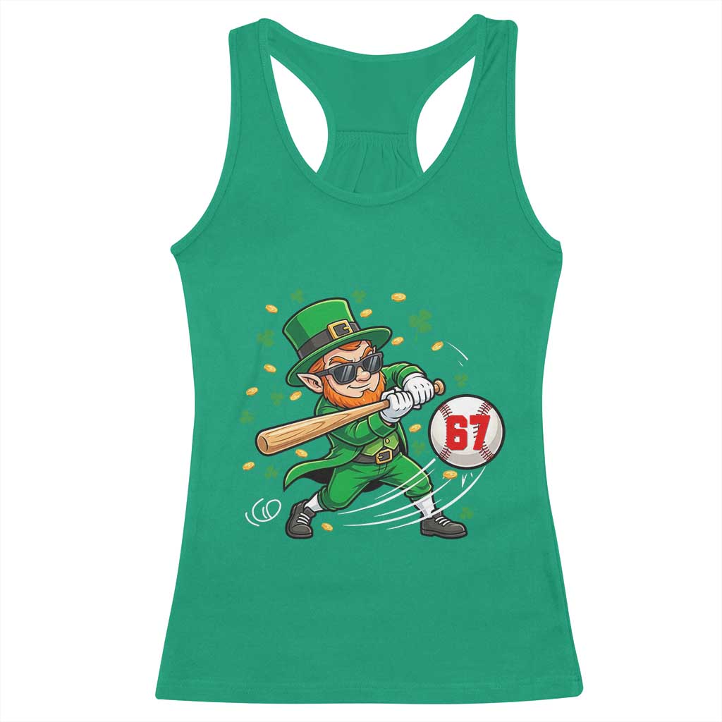 67 St Patricks Day Racerback Tank Top Funny Six Seven Leprechaun Playing Baseball Meme TS14 Irish Green Print Your Wear