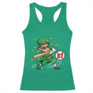 67 St Patricks Day Racerback Tank Top Funny Six Seven Leprechaun Playing Baseball Meme TS14 Irish Green Print Your Wear
