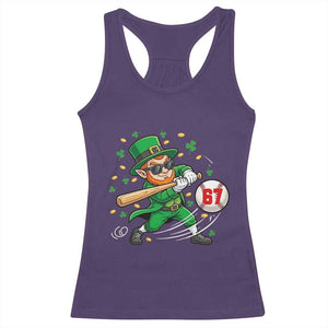 67 St Patricks Day Racerback Tank Top Funny Six Seven Leprechaun Playing Baseball Meme TS14 Purple Print Your Wear