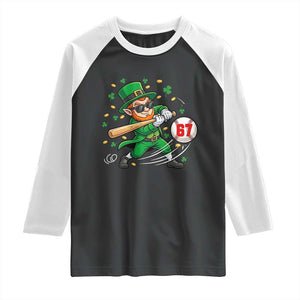 67 St Patricks Day Raglan Shirt Funny Six Seven Leprechaun Playing Baseball Meme TS14 Black White Print Your Wear