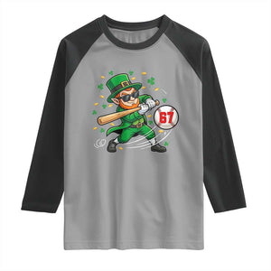67 St Patricks Day Raglan Shirt Funny Six Seven Leprechaun Playing Baseball Meme TS14 Sport Gray Black Print Your Wear