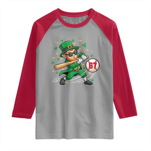 67 St Patricks Day Raglan Shirt Funny Six Seven Leprechaun Playing Baseball Meme TS14 Sport Gray Red Print Your Wear