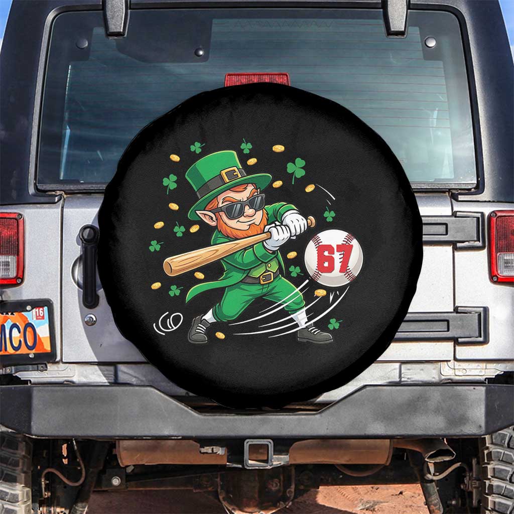 67 St Patricks Day Spare Tire Cover Funny Six Seven Leprechaun Playing Baseball Meme TS14 No hole Black Print Your Wear